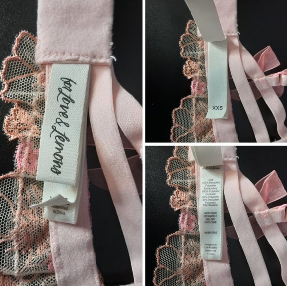 For Love & Lemons Pink Shimmer Floral Underwire Bra Size XXS - Picture 7 of 8